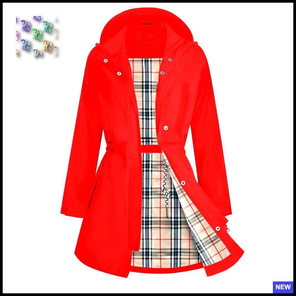 Waterproof Trench Coat Hooded Windbreaker Breathable Long Rain Jacket Adjustable